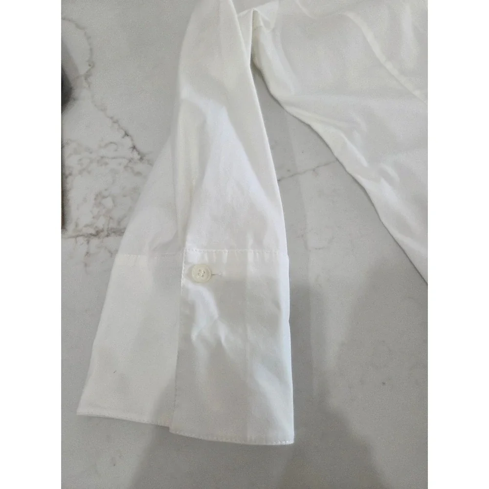 Lafayette 148 Button Down Blouse Sz 6 White 3/4 Sleeve Stretch Cotton Old Money - Picture 6 of 11